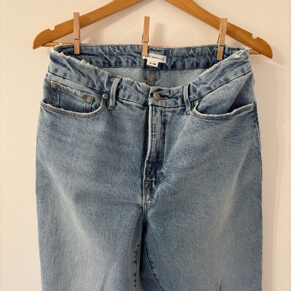Good American Light Blue Distressed Straight Leg Jeans - Picture 4 of 7